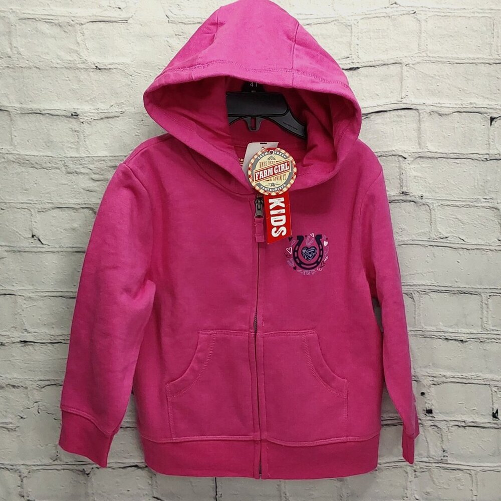 'FARM GIRL' 'KNEE DEEP & LOVINIT' ' FLEECE HOODIE JACKET HORSESHOE LOGO FULL-ZIP